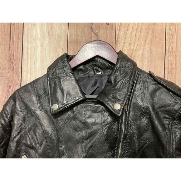 Leather jacket womans Large black biker Moto eagle god bless America NWT - Picture 6 of 12